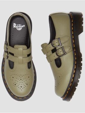Dr. Martens Olive Green Double Buckle Mary Jane Shoes